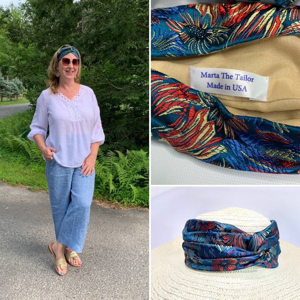 Headband handmade from luxury jacquard fabric fully lined with elastic